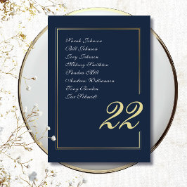 Tarjeta De Mesa Navy Gold Minimal Script Calligraphy Wedding