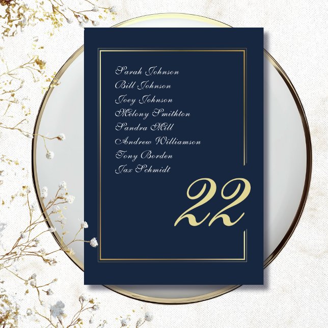 Tarjeta De Mesa Navy Gold Minimal Script Calligraphy Wedding (Subido por el creador)