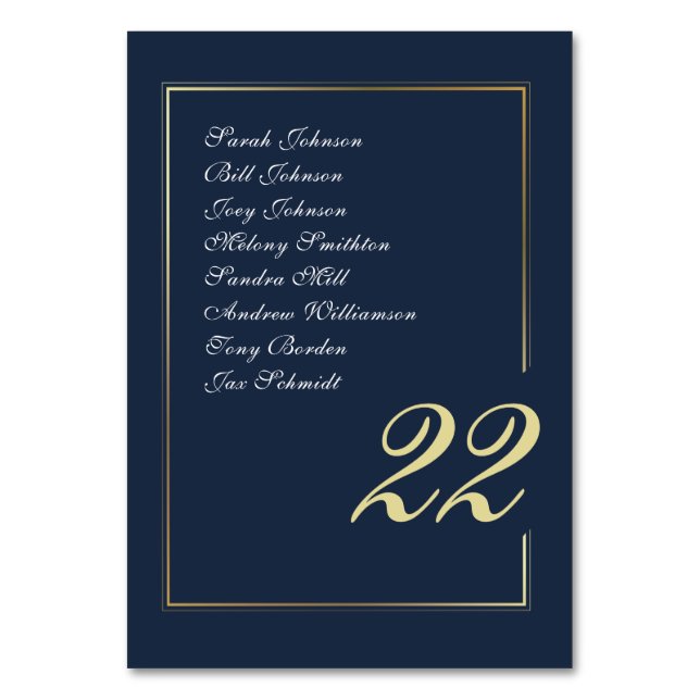 Tarjeta De Mesa Navy Gold Minimal Script Calligraphy Wedding (Anverso)