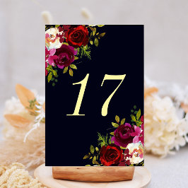 Tarjeta De Mesa Navy Marsala Boho Boda Floral Número de cuadro