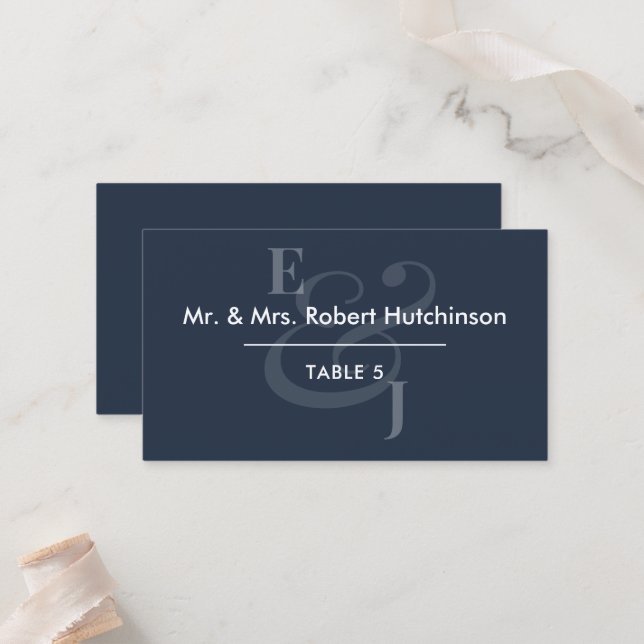 Tarjeta De Mesa Navy Reverse Ampersand Wedding | Asientos de mesa (Anverso/Reverso In Situ)