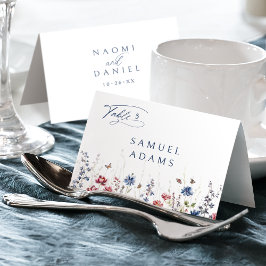 Tarjeta De Mesa Navy Watercolor Wildflower Foldable Place Card