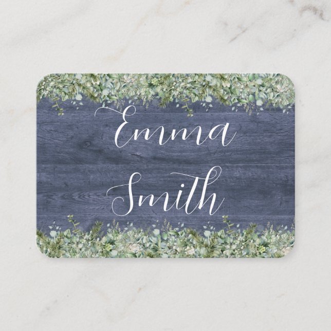 Tarjeta De Mesa Navy Wood Eucalyptus Wedding Place Cards | Rustic (Anverso)