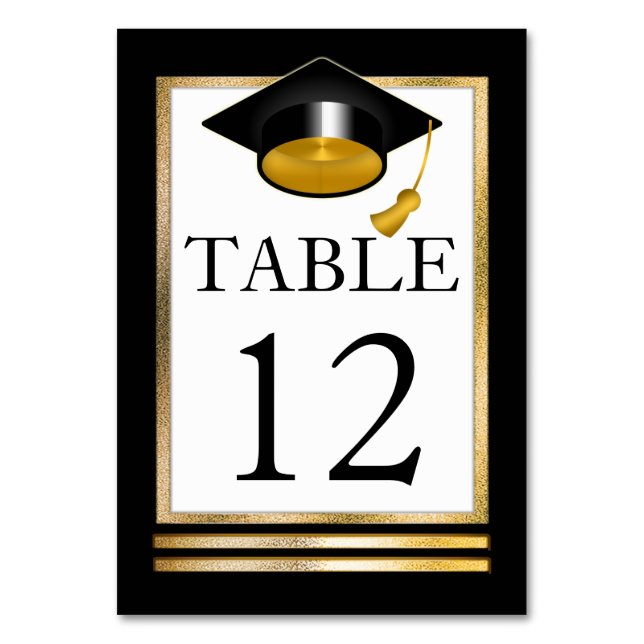 Tarjeta De Mesa Negra | Tono dorado | Graduación con clase blanca (Anverso)