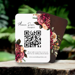 Tarjeta De Mesa Negrita Floral Rojo Código QR Boda RSVP