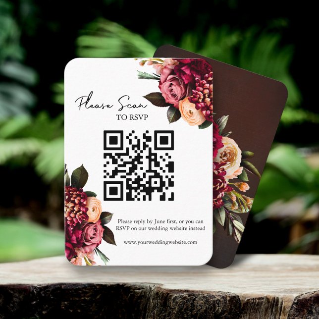 Tarjeta De Mesa Negrita Floral Rojo Código QR Boda RSVP (Subido por el creador)