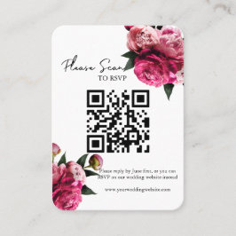 Tarjeta De Mesa Negrita Floral Rojo Código QR Boda RSVP