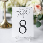 Tarjeta De Mesa Negro Ash   Blanco | Sencillo guión elegante<br><div class="desc">Las tarjetas de número de tabla simples y de moda en blanco crudo y clásico con letras negras de ceniza suave hacen una declaración elegante en su boda o evento. El diseño incluye grabaciones manuscritas de caligrafía con el número de la tabla en números clásicos.</div>