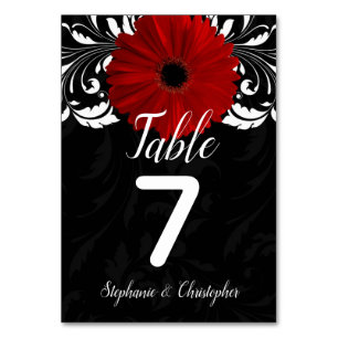 Tarjeta De Mesa Negro Blanco Rojo Gerbera Daisy Boda Número de tab