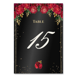 Tarjeta De Mesa Negro con rosas rojas Quinceañera