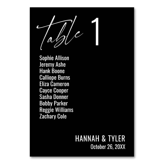 Tarjeta De Mesa Negro contemporáneo simple elegante (Anverso)