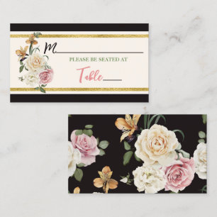 Tarjeta De Mesa Negro, marfil, dorado Floral Bridal Shower