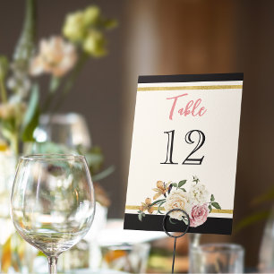 Tarjeta De Mesa Negro, marfil, dorado Floral Bridal Shower