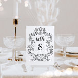 Tarjeta De Mesa Negro Regal y Blanco | Marco barroco vintage<br><div class="desc">Estas elegantes y lujosas tarjetas bodas cuentan con un marco de arte de línea vintage con un estilo barroco ornamental. El diseño es blanco y negro. La caligrafía de escritura moderna y el texto clásico, junto con sus iniciales o monograma, hacen de este un estilo contemporáneo elegante y actualizado para...</div>