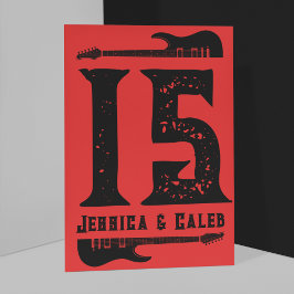 Tarjeta De Mesa Negro sobre Boda Metalizado fuerte y rojo