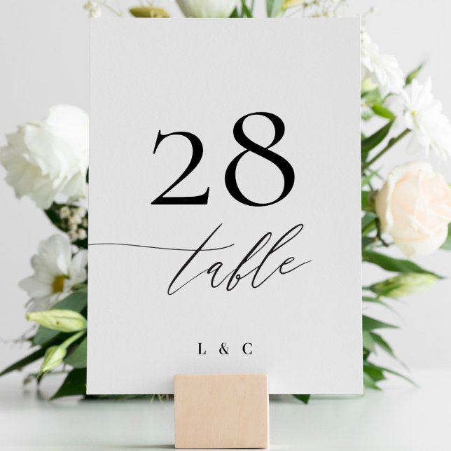 Tarjeta De Mesa Negro sobre caligrafía blanca Boda moderno (Subido por el creador)