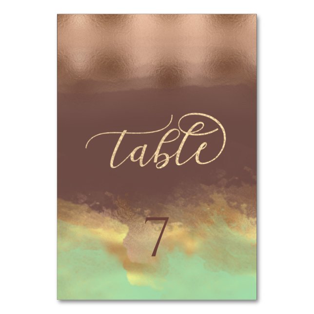 Tarjeta De Mesa Neo menta canela rosa oro Relieve metalizado acuar (Anverso)