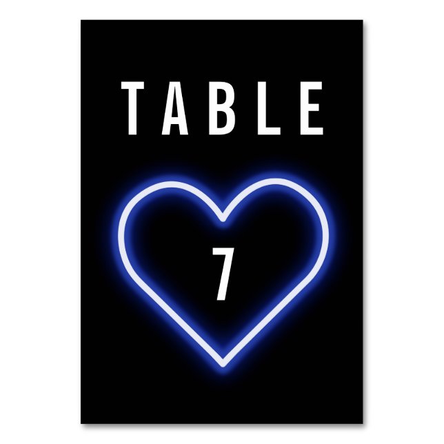 Tarjeta De Mesa Neon Blue Heart Boda (Anverso)