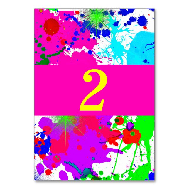 Tarjeta De Mesa Neon Glow, Paint Splatter, Personalizado (Anverso)