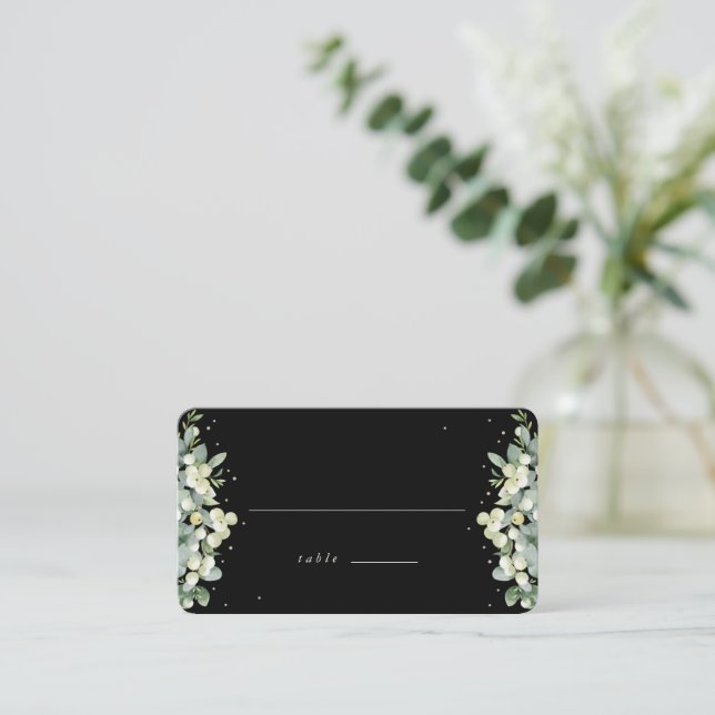 Tarjeta De Mesa Nevada negra + Boda Eucalyptus plana (Anverso de pie)