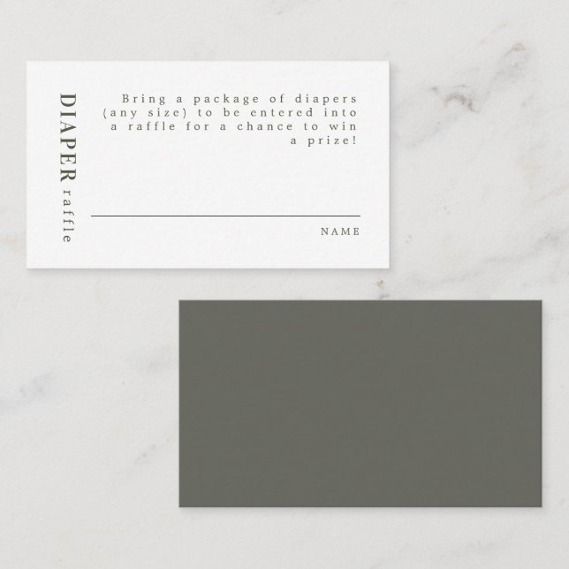 Tarjeta De Mesa NINA Modern Minimal Sage Green Diaper Raffle (Anverso / Reverso)