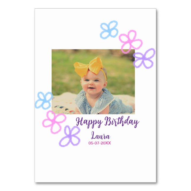 Tarjeta De Mesa Niños bebé primer cumpleaños añadir fecha añadir f (Anverso)
