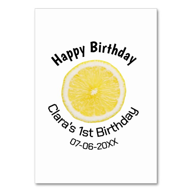 Tarjeta De Mesa Niños de primer cumpleaños limón de nacimiento agr (Anverso)