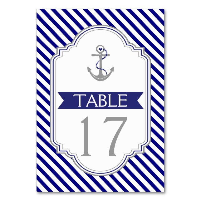 Tarjeta De Mesa NN.º de tabla de bodas náuticos de anclaje azul Na (Anverso)