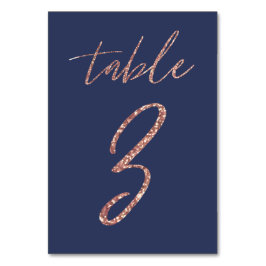 Tarjeta De Mesa No, 3 - Purpurina Glam Rosa Boda de oro y azul