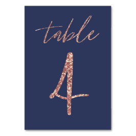 Tarjeta De Mesa No, 4 - Glam Glitter Rosa Dorado y Azul Boda