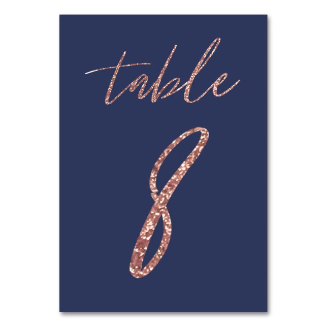 Tarjeta De Mesa No. 8 - Purpurina de Glam Rosa Boda de oro y azul (Anverso)