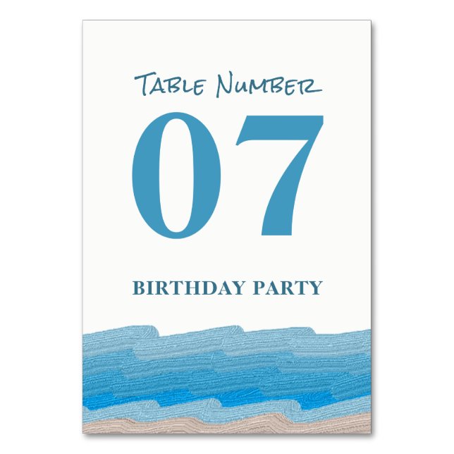 Tarjeta De Mesa No de la Fiesta de Cumpleaños de Ocean Beach. (Anverso)