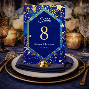 Tarjeta De Mesa Noche celestial mágica estrellada de boda de oro a