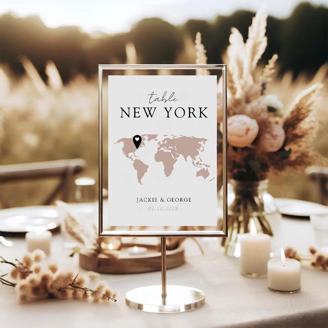 Tarjeta De Mesa Nombre de destino Pin it one the Map Travel (Destination Name Table Number Travel Inspired World Map Pin the Location You Want Beige Minimalist)