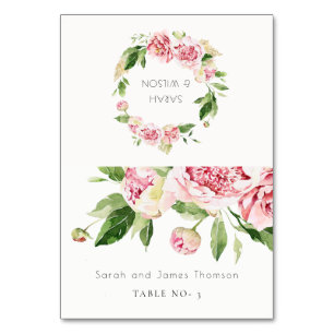 Tarjeta De Mesa Nombre de invitado de boda de peonía floral suave 