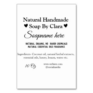 Tarjeta De Mesa nombre de jabón peso ingredientes del sitio web de