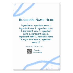 Tarjeta De Mesa Nombre de los ingredientes agregar nombre de negoc