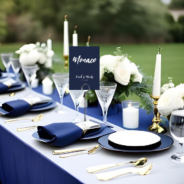 Tarjeta De Mesa Nombre de tabla de casamiento personalizado azul d