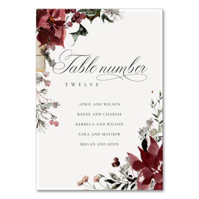 Tarjeta De Mesa Nombre del Boda de Foliage Dusky Warm Winter (Anverso)