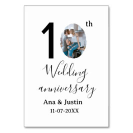 Tarjeta De Mesa nombre foto de aniversario de bodas 10 negrita