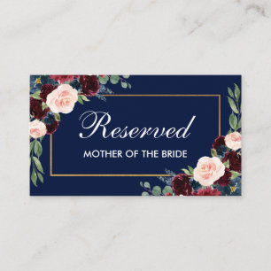 Tarjeta De Mesa Nombre reservado del Boda de oro floral azul de Bo