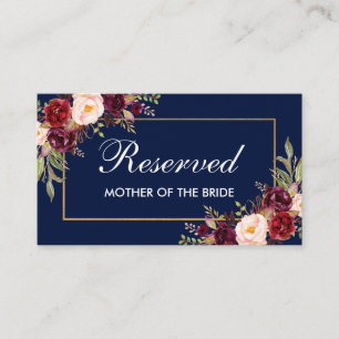 Tarjeta De Mesa Nombre reservado del Boda Floral Burgundy Blue Gol