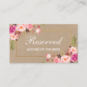 Tarjeta De Mesa Nombre reservado del Boda Kraft Pink Floral Gold