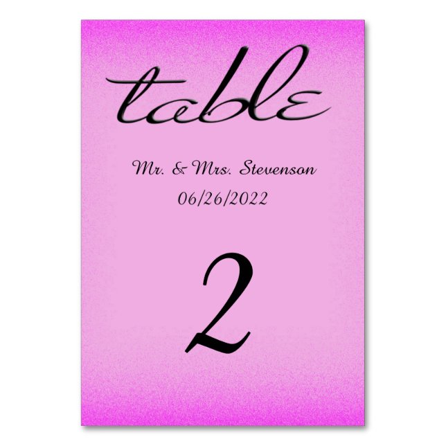 Tarjeta De Mesa Nombre y fecha rosa y negro (Anverso)