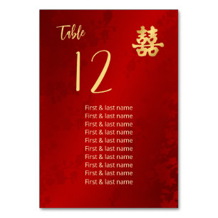 Tarjeta De Mesa Nombres de invitados a la boda china