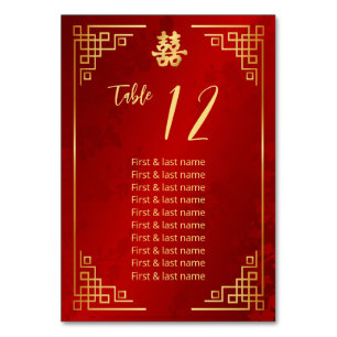 Tarjeta De Mesa Nombres de invitados a una boda china
