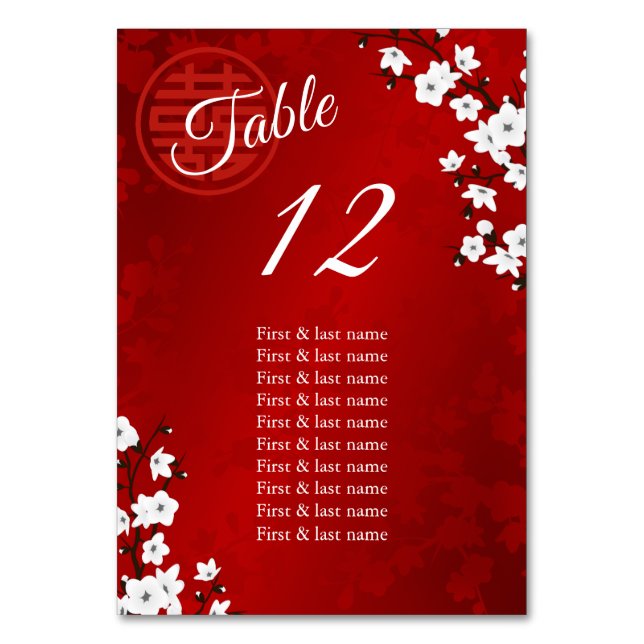 Tarjeta De Mesa Nombres de invitados Bodas chinos (Anverso)