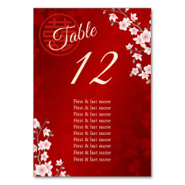 Tarjeta De Mesa Nombres de invitados Bodas chinos
