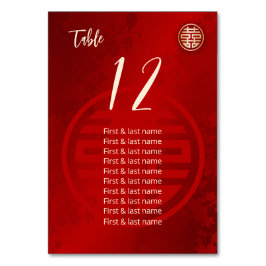 Tarjeta De Mesa Nombres de invitados Bodas chinos