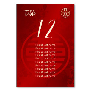 Tarjeta De Mesa Nombres de invitados Bodas chinos